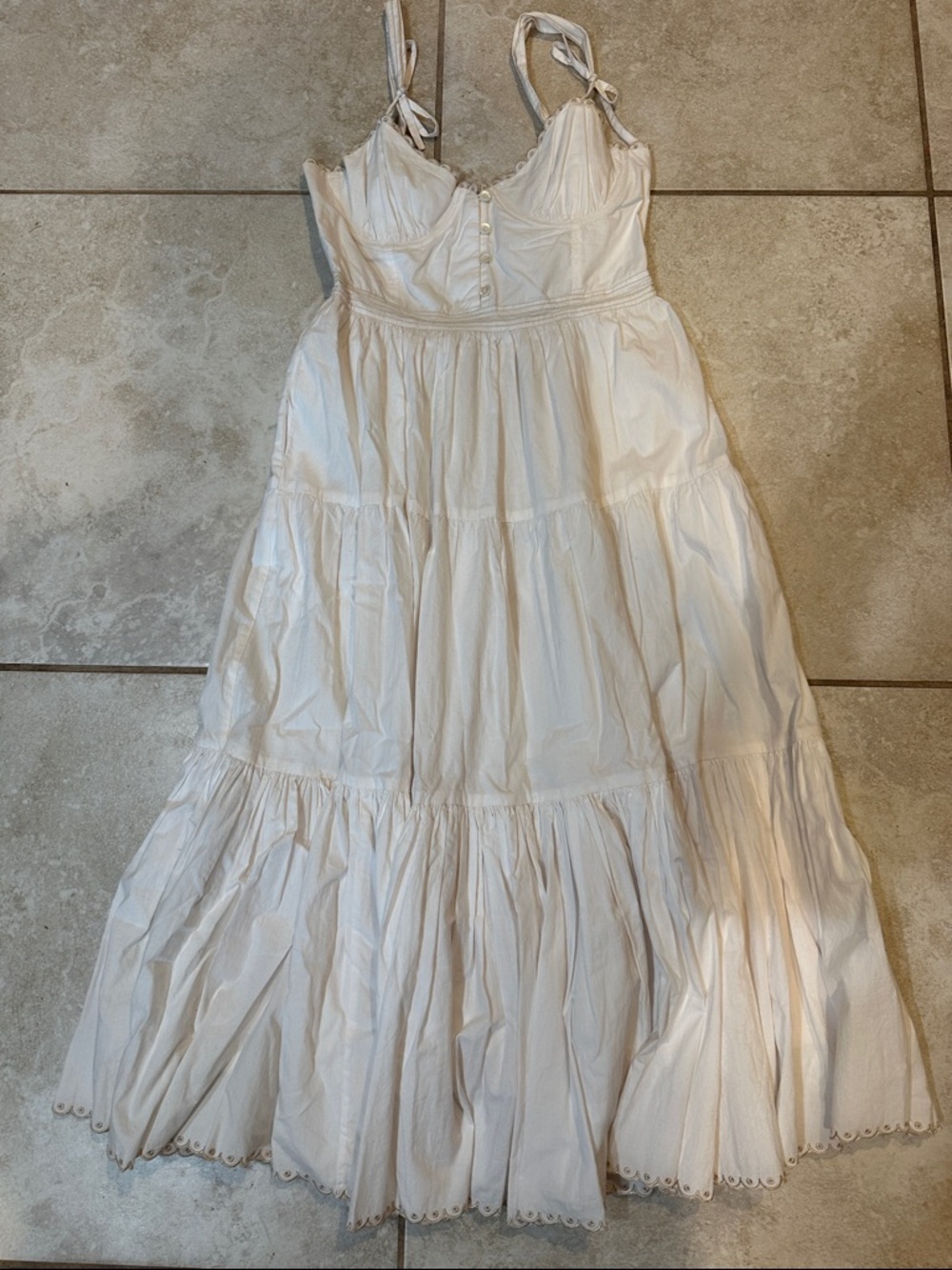 Tularosa Poppy Tiered Button Front Corset Midi Dress XS Vanilla Bean - Picture 2 of 9